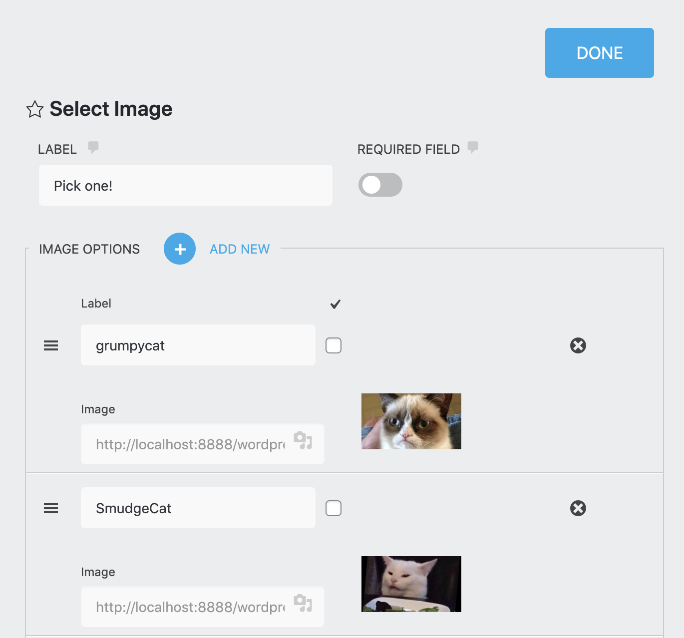 select image field settings