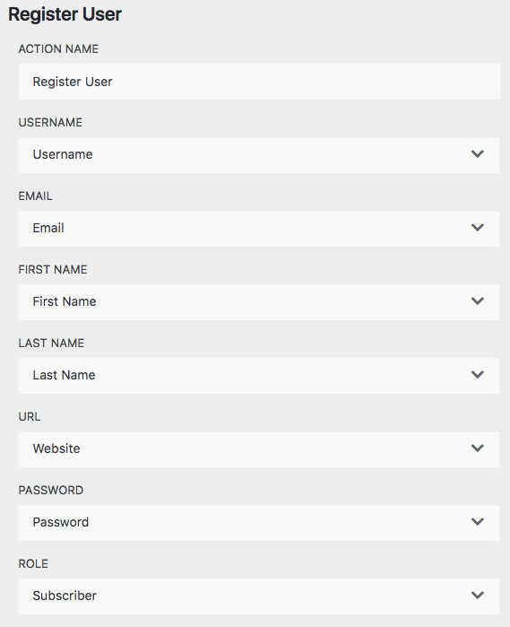 register user action settings