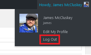 Default user Log Out link located in the Admin.