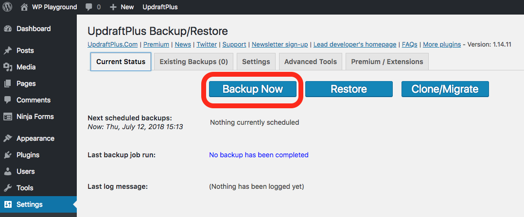 backup and restore wordpress create backup settings
