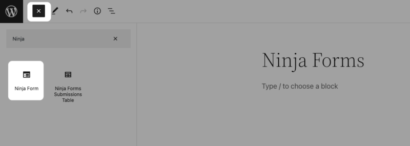 Add Ninja Forms via Block Inserter with WordPress