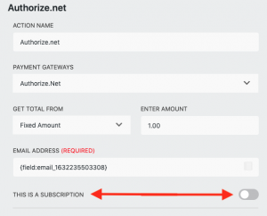 subscription toggle in ahtorize.net for wordpress action, toggle turns subscriptions on.